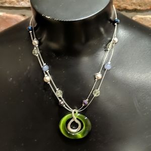 Green and silver beaded necklace